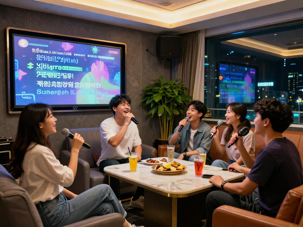 강남 도파민에서 친구들과 즐거운 시간을 보내는 가라오케 장면